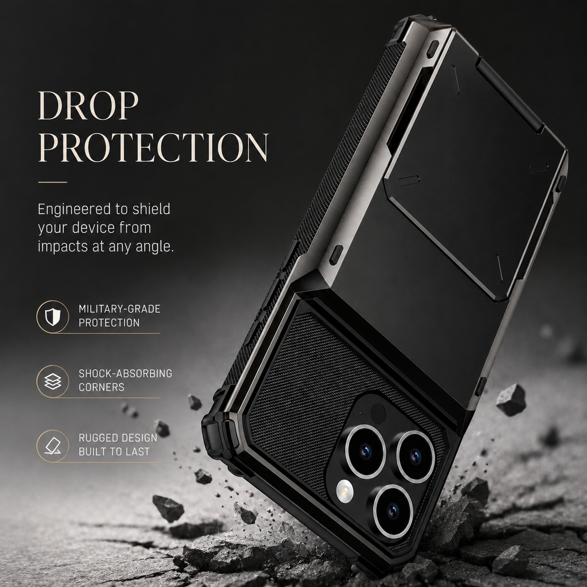Premium iPhone Case Wallet MagSafe Compatible Slide Card Holder Armor Cover Shockproof Protection Camera Lens Guard Slim Magnetic Kickstand Durable Design