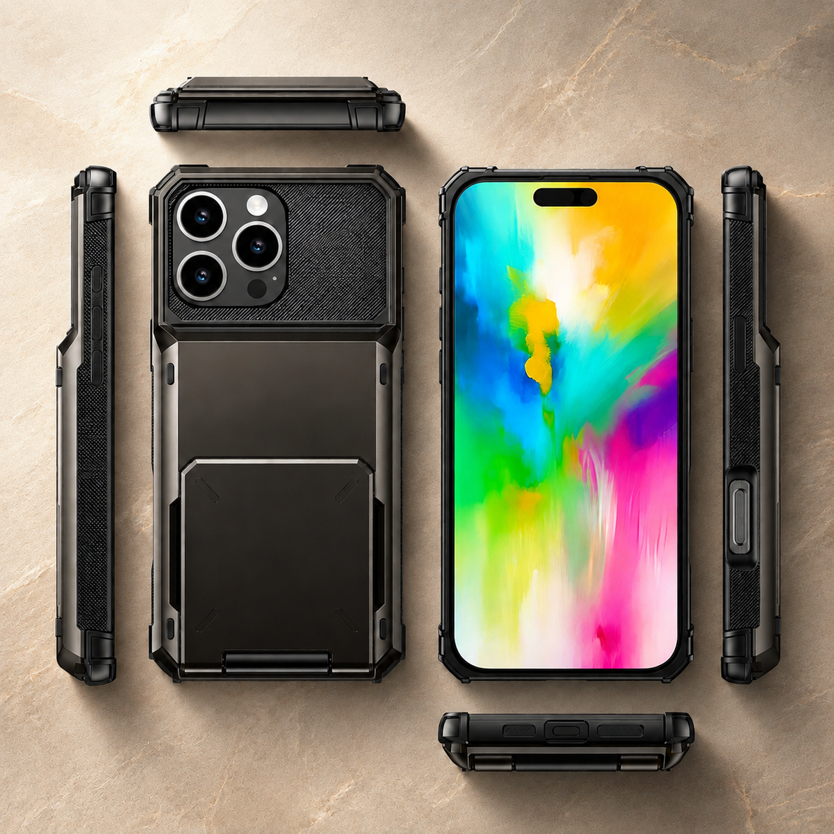 Premium iPhone Case Wallet MagSafe Compatible Slide Card Holder Armor Cover Shockproof Protection Camera Lens Guard Slim Magnetic Kickstand Durable Design