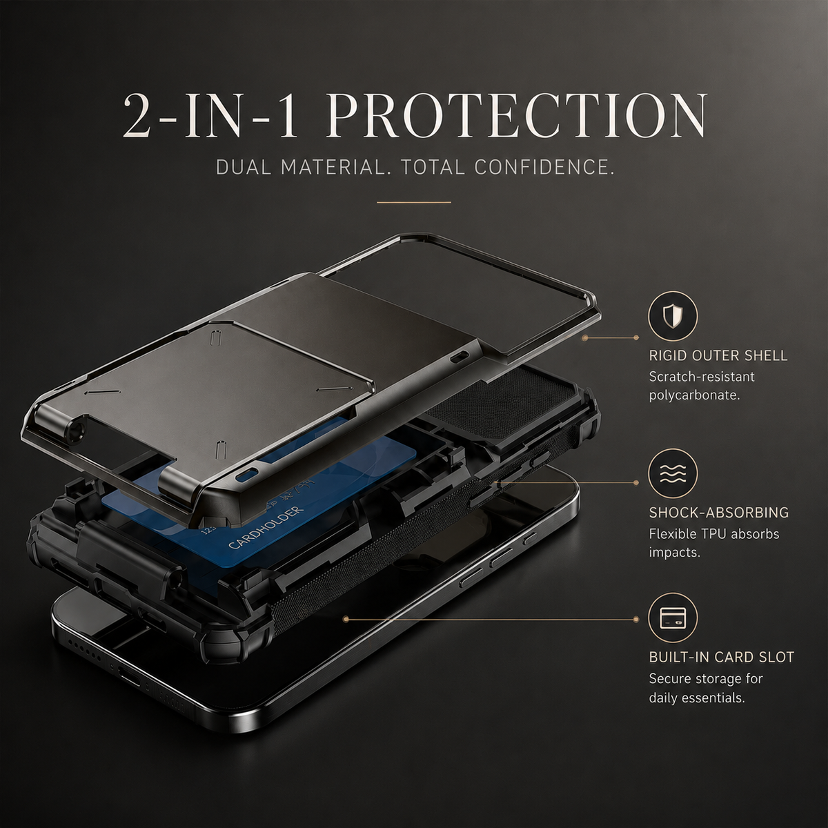 Premium iPhone Case Wallet MagSafe Compatible Slide Card Holder Armor Cover Shockproof Protection Camera Lens Guard Slim Magnetic Kickstand Durable Design