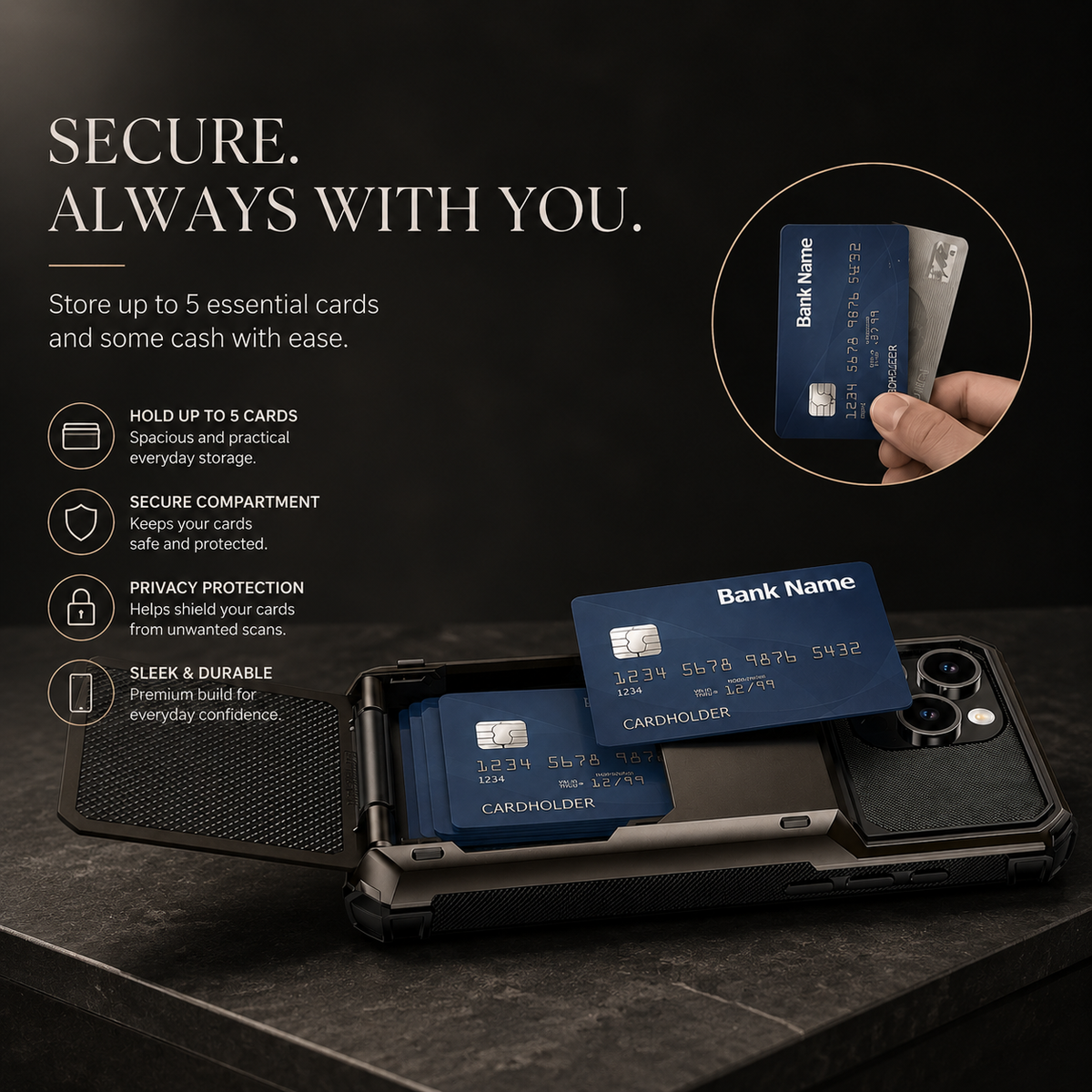 Premium iPhone Case Wallet MagSafe Compatible Slide Card Holder Armor Cover Shockproof Protection Camera Lens Guard Slim Magnetic Kickstand Durable Design