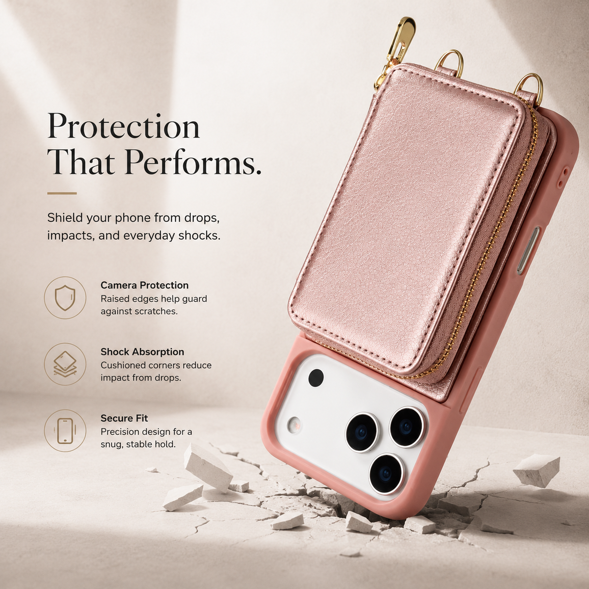 Premium iPhone Case Zipper Leather Wallet Card Holder Long Lanyard Shockproof PU Leather Storage Anti Scratch Non Slip Protective Cover Case