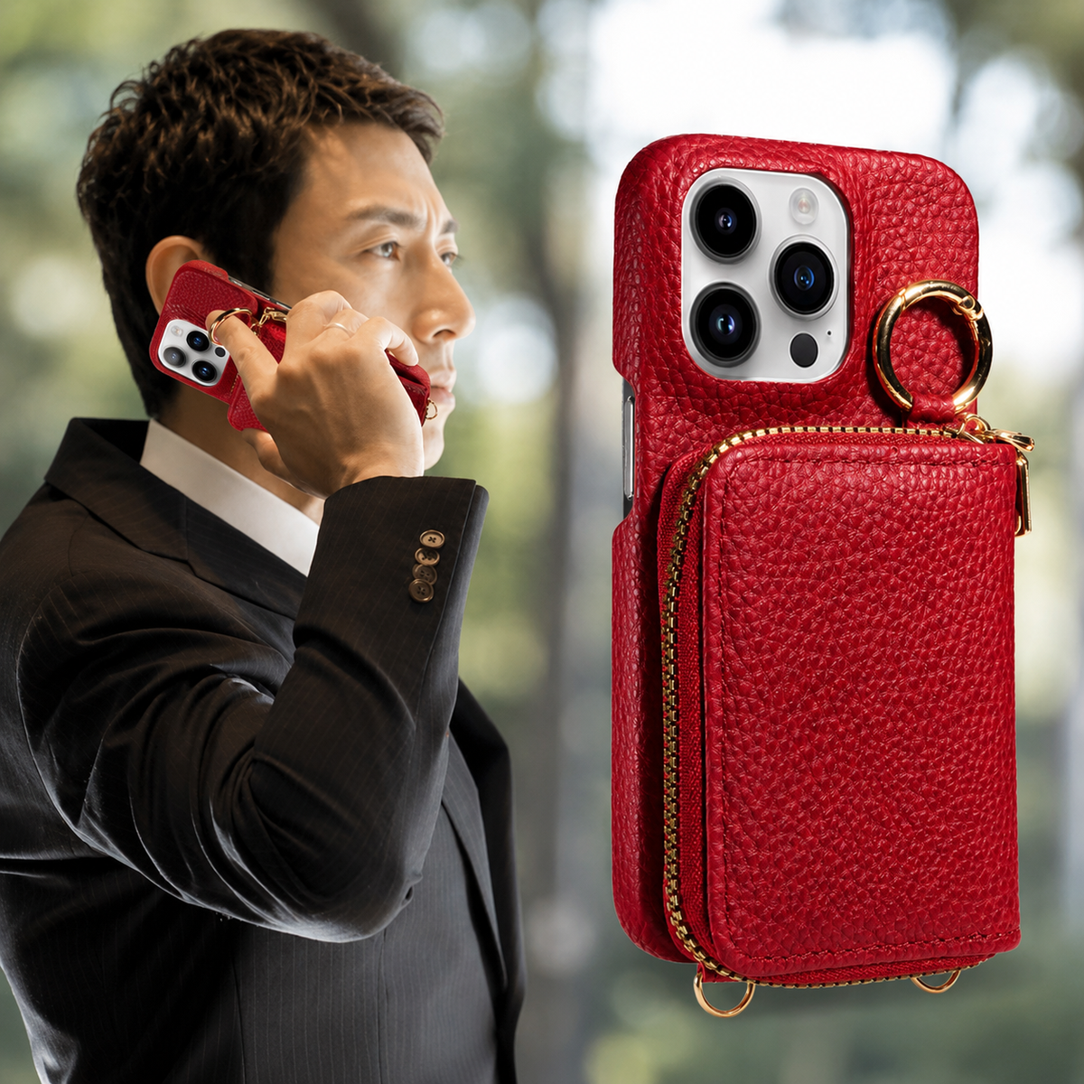 Premium iPhone Case Zipper Wallet Crossbody Cover PU Leather Card Holder Lanyard Strap Magnetic Closure Shockproof Full Protection Slim Design
