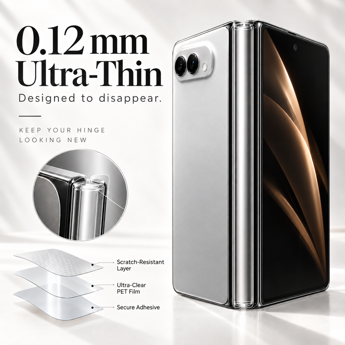 Premium iPhone Hinge Protector 2PCS Hydrogel Film HD Anti Scratch Anti Fingerprint Clear Middle Folding Protection Film Set for Foldable Phones