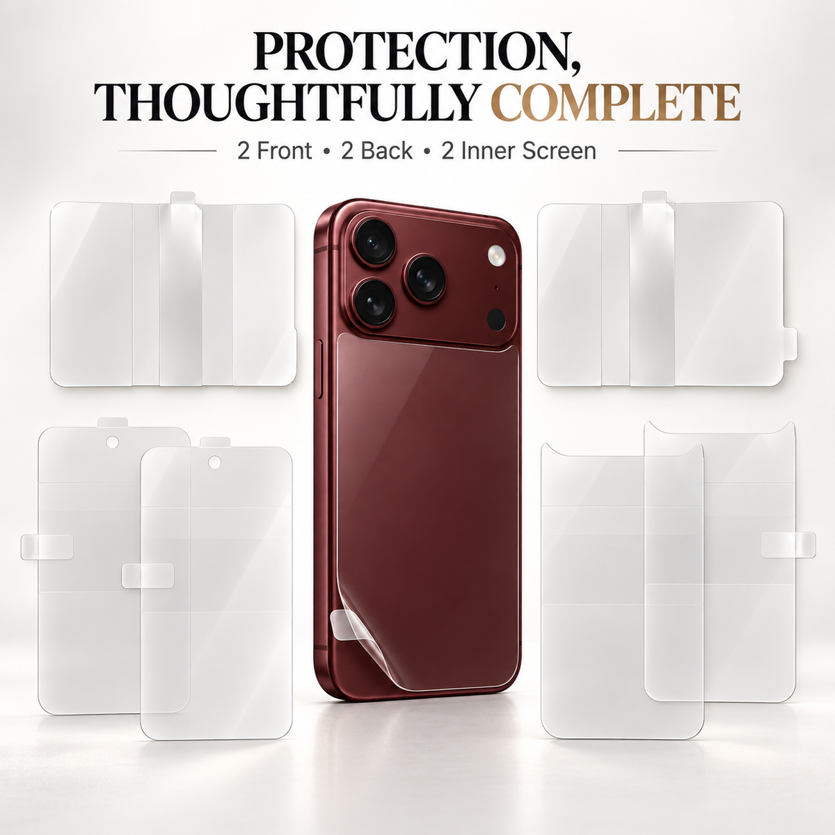 Premium iPhone Screen Protector 6in1 Hydrogel Film HD Inner Outer Rear Soft TPU Anti Shatter Clear Full Coverage Protective Film Set for Foldable